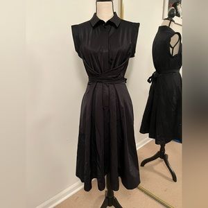 Hobbs Black Pleated Half Button Up Dress